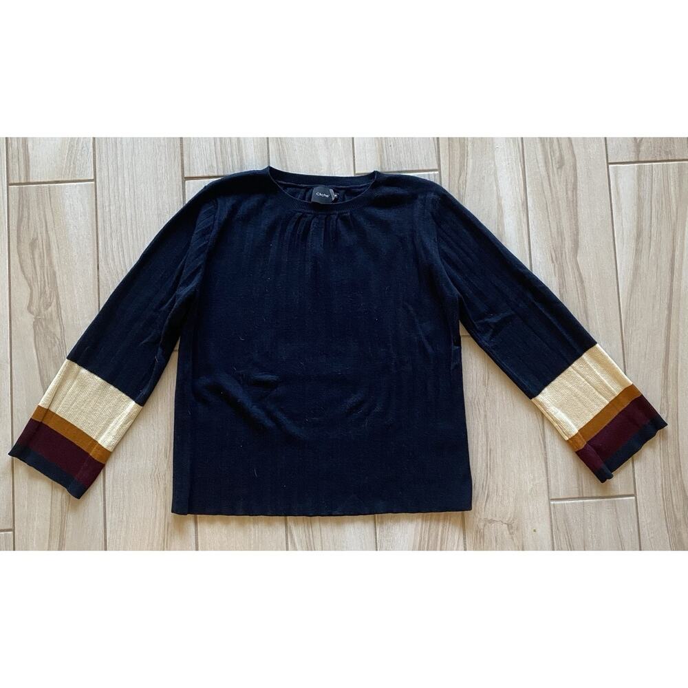Cliché Navy Colorblock Bell Sleeves Knit Sweater Women’s M Wool Blend